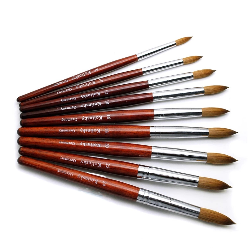 Kolinsky Sable Akrilik Tırnak Sanat Fırçası Kırmızı Ahşap Tapı Kalem Tırnak Fırçaları Manikür Aracı Süper Kalite