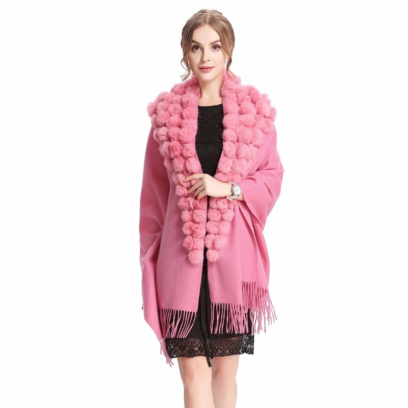 Len￧os zy87001 moda feminino outono de inverno l￣ com pompon de peles de p￪lo de coelho chap￩u de xale de xale 25 cores gr￡tis 220922