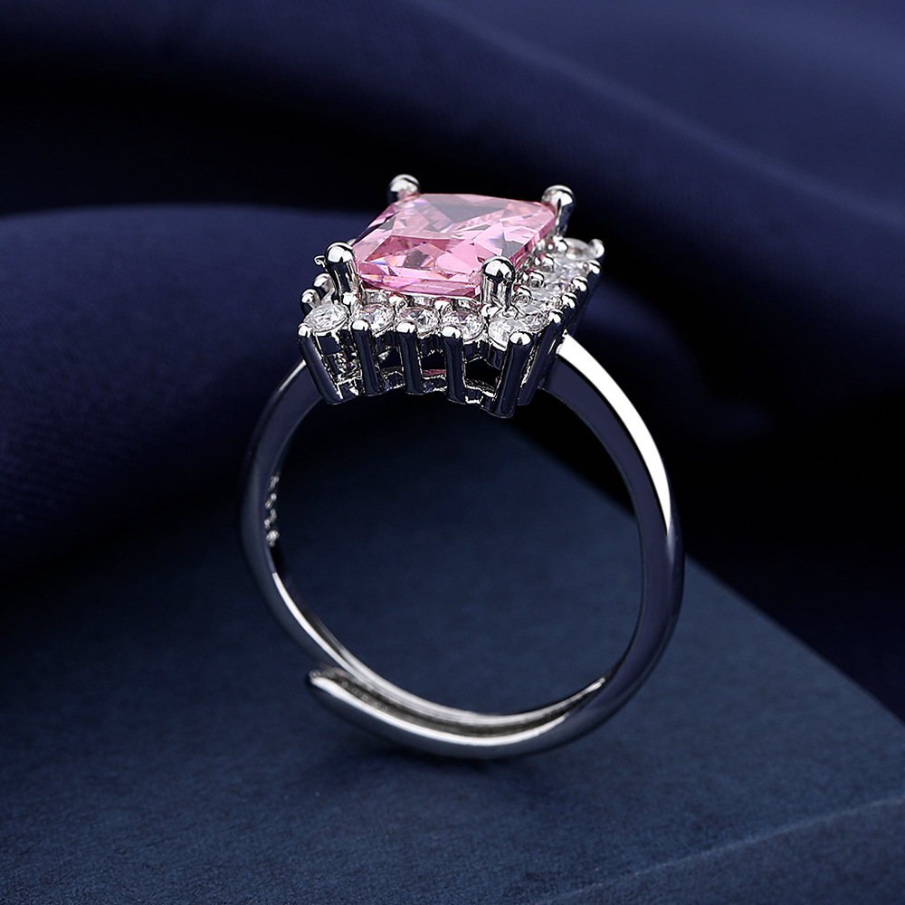 Quadrado Pink Zircon Diamond Sweet White Gold Gold Gold namorada Gift Party Jewelry Ajust￡vel