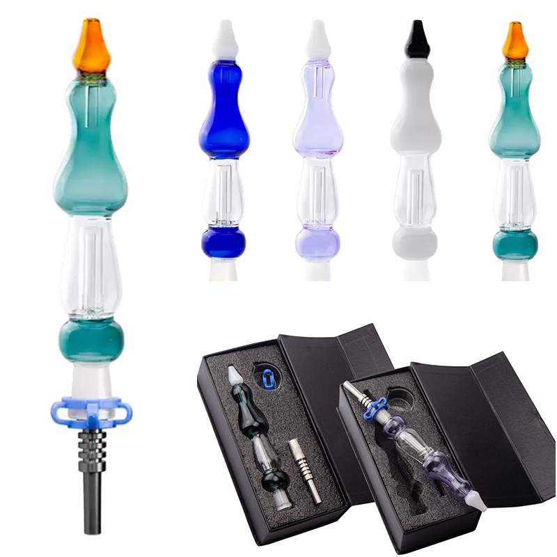 Nector Collector NC Hookahs Smoking Pipes Smooth Hit Long Calabash Style Pro Bubbler Glass Bong Nector Collectors Oil Dab Rigs With Titanium Quartz Nails