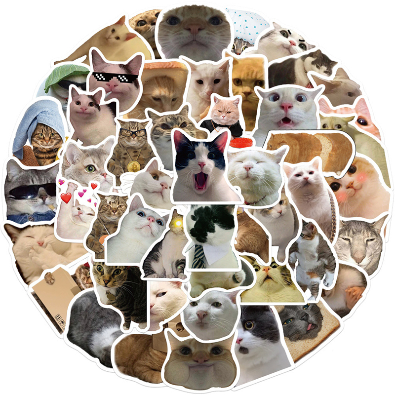 50 Pçs Internet Celebrity Kitty Meme Sticker Engraçado Gato Graffiti Adesivos para DIY Bagagem Laptop Skate Motocicleta Adesivos de Bicicleta