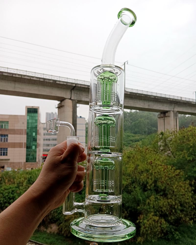 16 pouces verre vert eau bang narguilés avec arbre bras perc femelle 14mm huile dab rigs tuyaux pour fumer