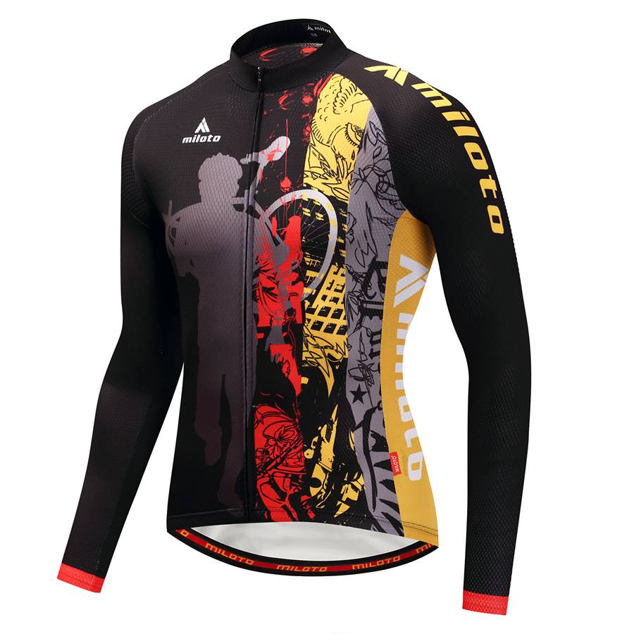 2024 Pro Mens Night Rider Jersey de ciclismo de inverno Conjunto de mangas compridas Roupas de bicicleta de bicicleta de bicicleta de ciclismo respirável MTB Roupas de bicicleta Use terno B35