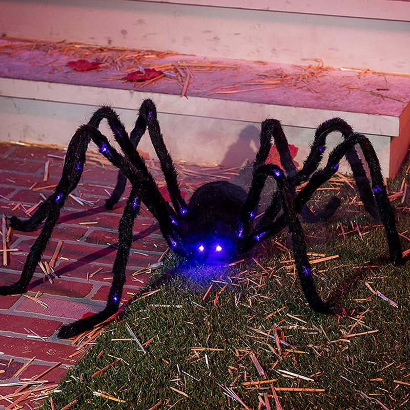 Kerstdecoraties 125cm Halloween Decoratie Spider Oversized Luminous Led Plush Giant Web Home Bar Haunted House Prop Holiday Outdoor 220922