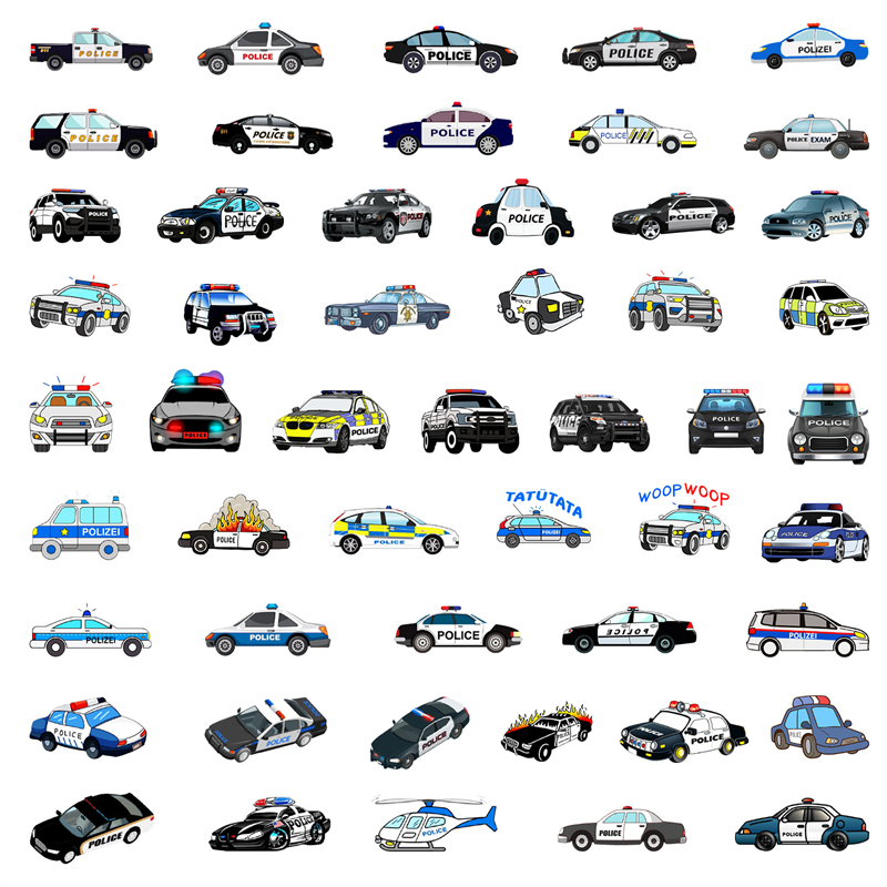 50 -stcs Cartoon Police Car Sticker Graffiti -stickers voor DIY Bagage Laptop Motorfiets Skateboard Bicycle -stickers