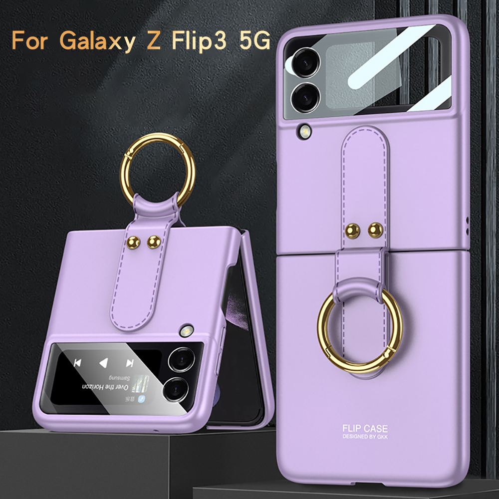 Телефонные чехлы для Samsung Galaxy Z Flip 4 3 5G с держателем кольца с ультра тонкой защитной задней крышкой