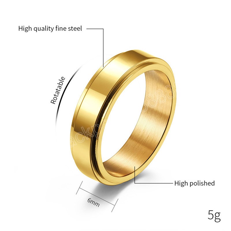 Schwarz Gold Silber Farbe Ring Glatter Edelstahl Spinning Drehbarer Ring für Männer Frauen Punk Rock Anti Stress Schmuck