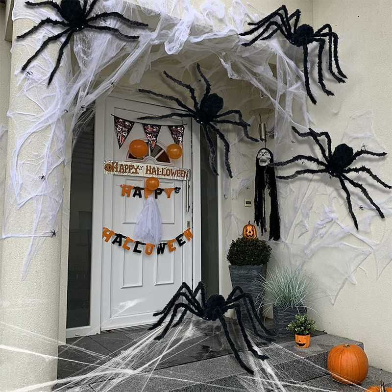 Kerstdecoraties 125cm Halloween Decoratie Spider Oversized Luminous Led Plush Giant Web Home Bar Haunted House Prop Holiday Outdoor 220922