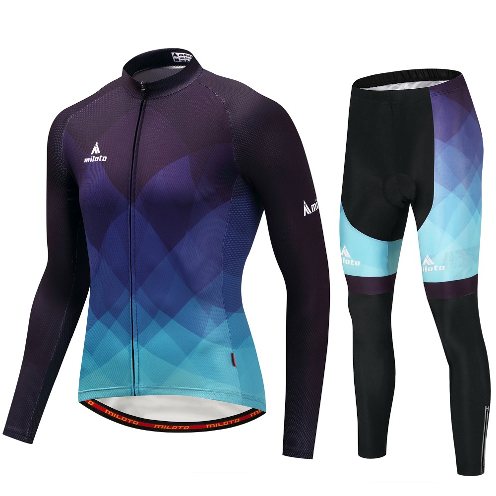 2024 Pro Mens Gradient Blue Winter Cycling Jersey Set à manches longues Vêtements de vélo de montagne Brestable Varic