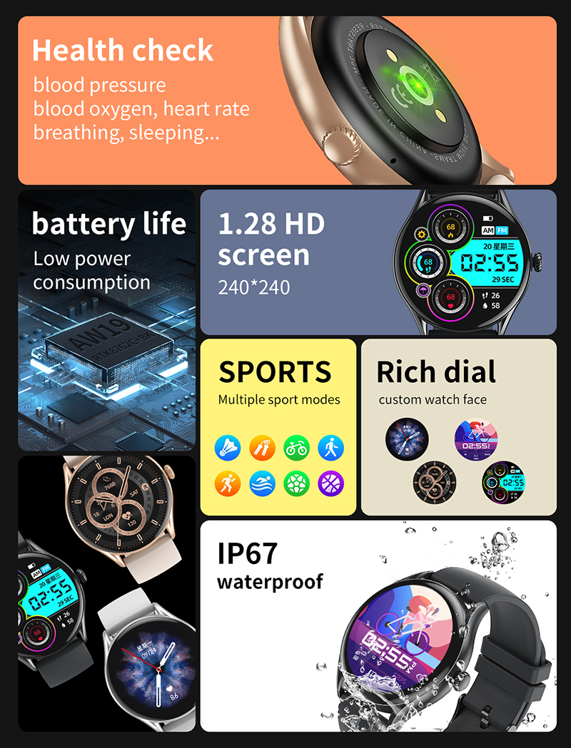 AW19 Męskie zegarki Sport Waterprood Smartwatch Bluetooth Calling IP67 Waterproof Fitness Smart Randwatch