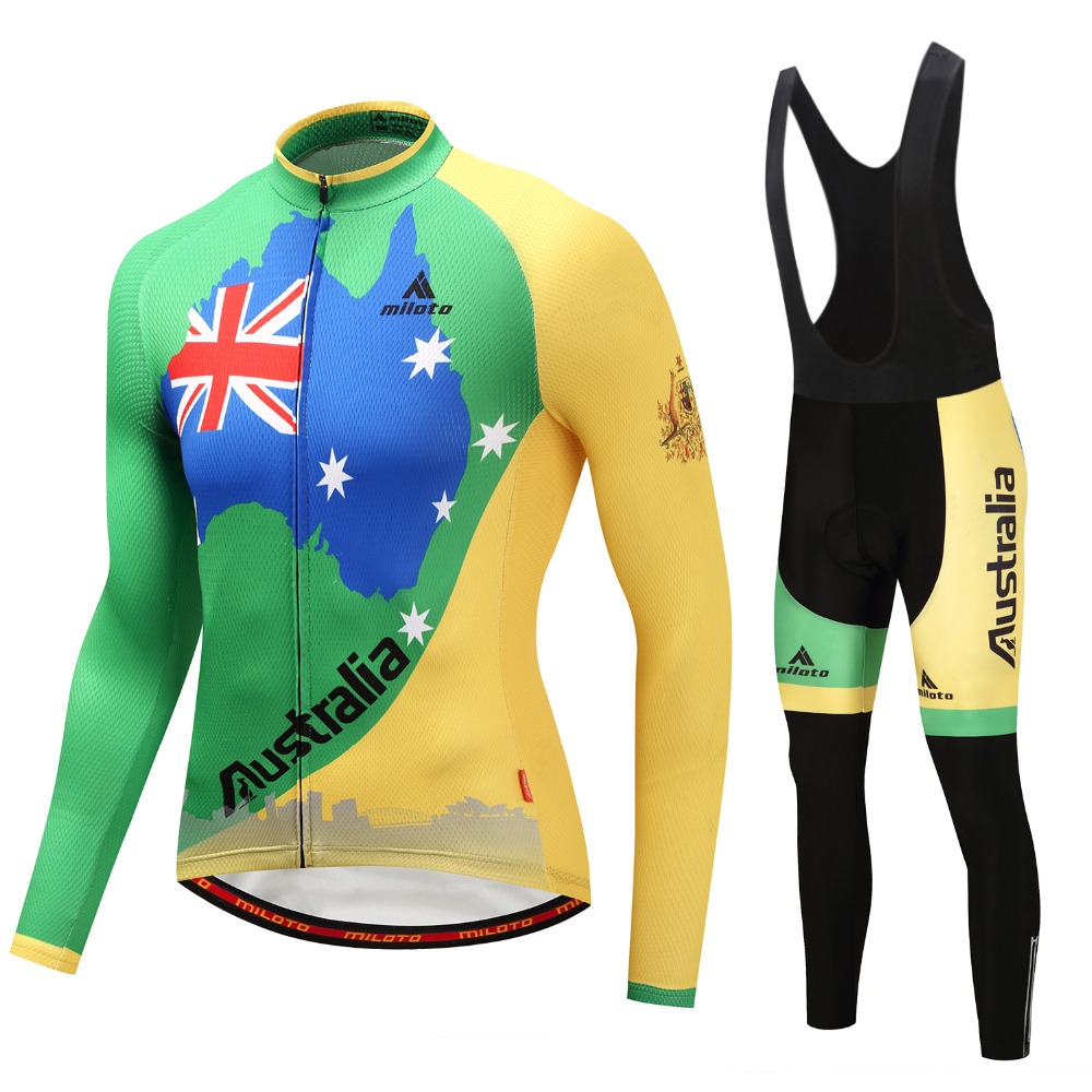 2024 Pro Mens Australia Winter Cycling Jersey Set Long Sleeve Mountain Bike Cycling Clothing Breattable Mtb Bicycle Clothes Wear Suit B35