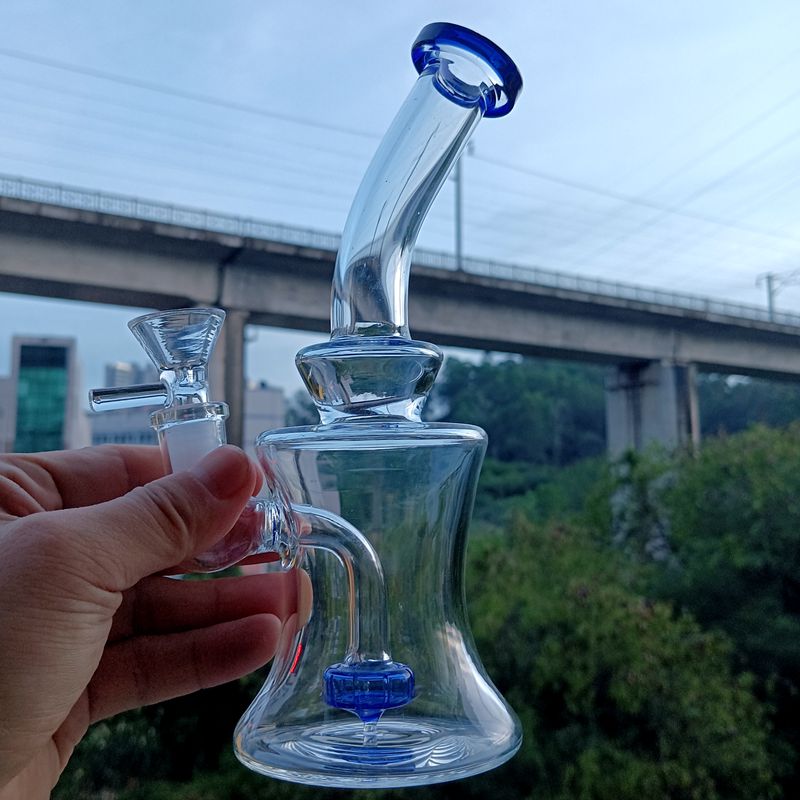 Mini Clear Glass Water Bong Hookahs with Blue Tire Perc Oil Dab Rigs Smoking Pipes