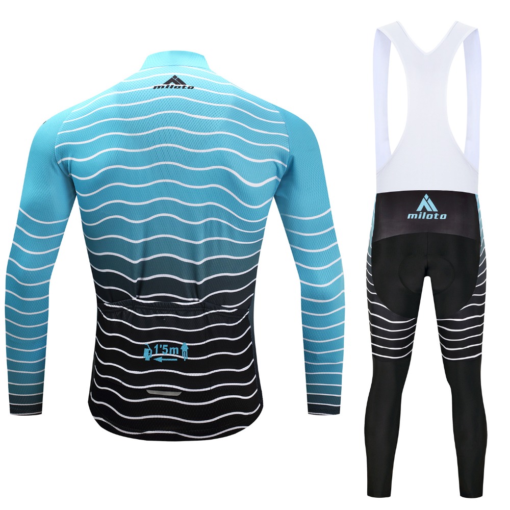 2024 Pro Mens Waves Blue Winter Cycling Jersey Set Long Sleeve Mountain Bike Cycling Clothing Breattable Mtb Bicycle Clothes Wear Suit B35