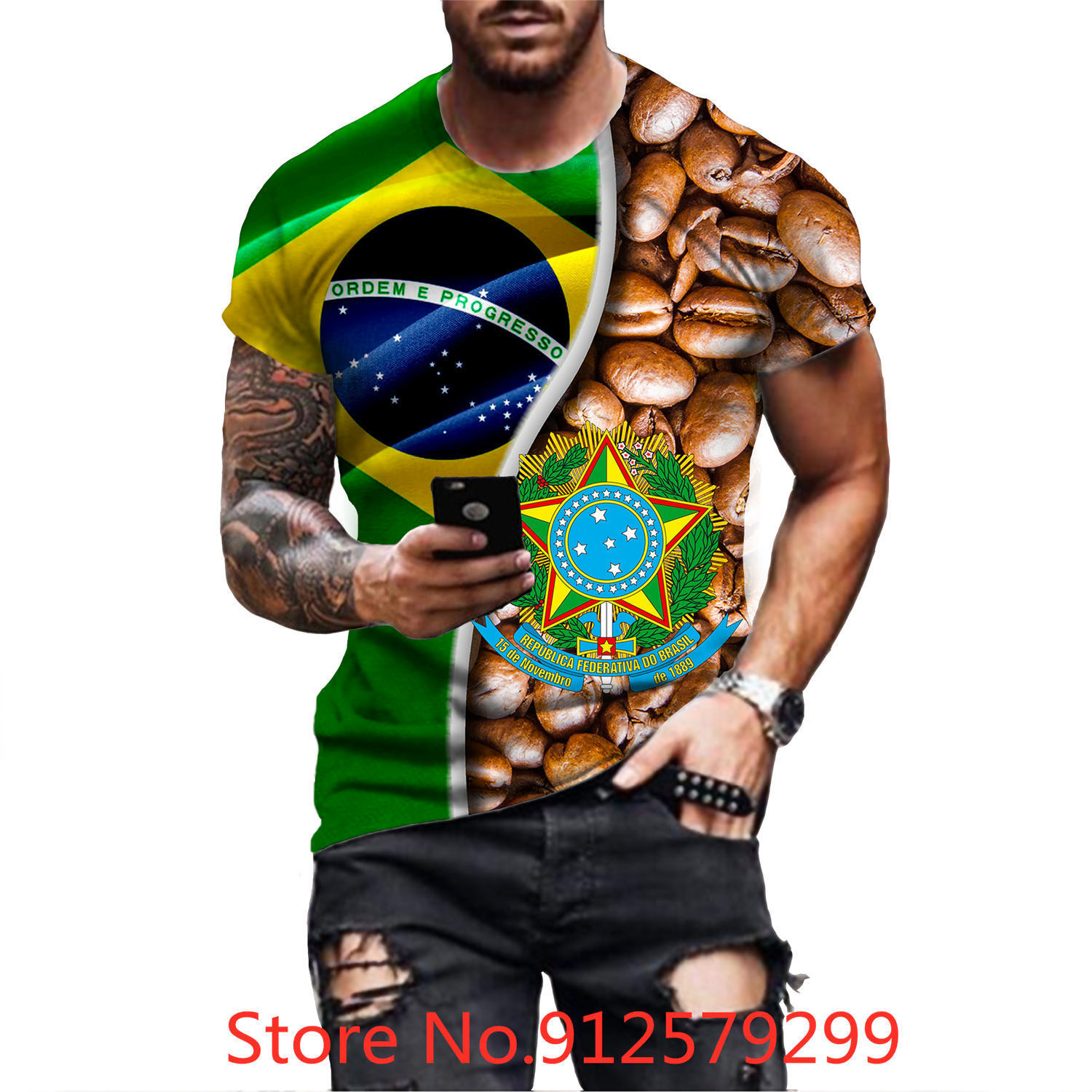 Utomhus Tshirts Mens Summer Short Sleeve Brasilien flagga 3D Tryck t -shirt harajuku hiphop mode streetwear tshirt w220923