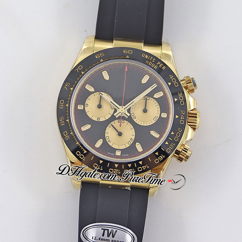 TWF V2 A7750 Otomatik Kronograf Erkekler Sarı Altın Seramik Çerçeve Siyah Şampanya Newman Dial Oysterflex Kauçuk Aynı Seri Kart Süper Kart Süper Sürümü Puretime F6