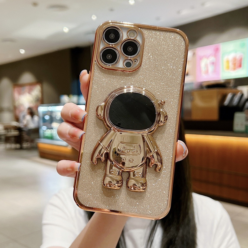 3D Astronaut Glitter Stand Phone Cases For iphone 14 Pro Max 13 12 11 XR Xs Electroplated Luxury Women Protective Cover Shockproof Anti Fall