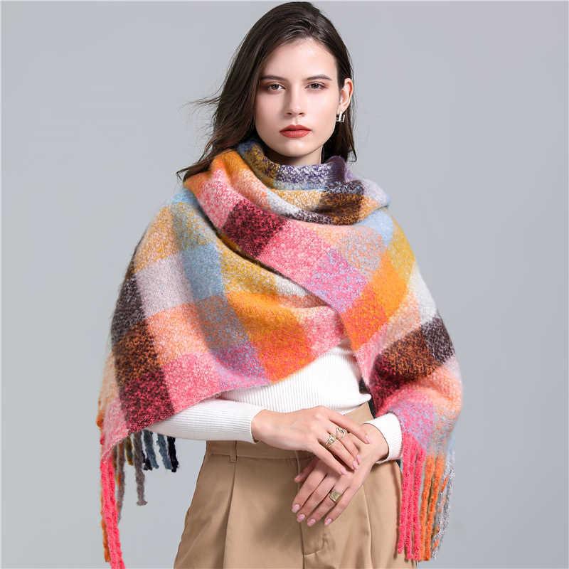 Scarves 2022 Brand Cashmere Scarf Warm Shl Women Solid Print Large Thick Winter Blanket Female Head Neck Hijab Lady Echarpe New Y2209