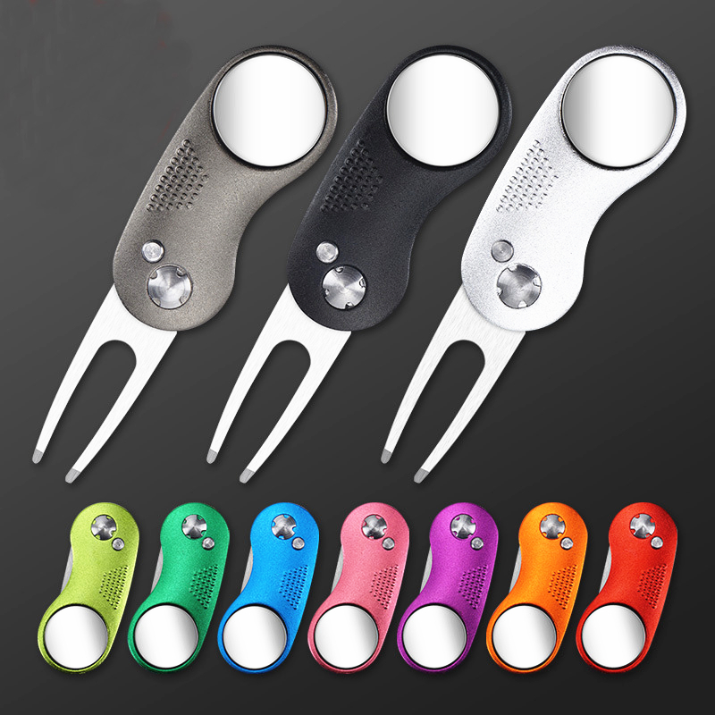 Foldable Golf Divot Repair Tool Stainless Steel with Pop-up Button & Detachable 10 Colors H9243
