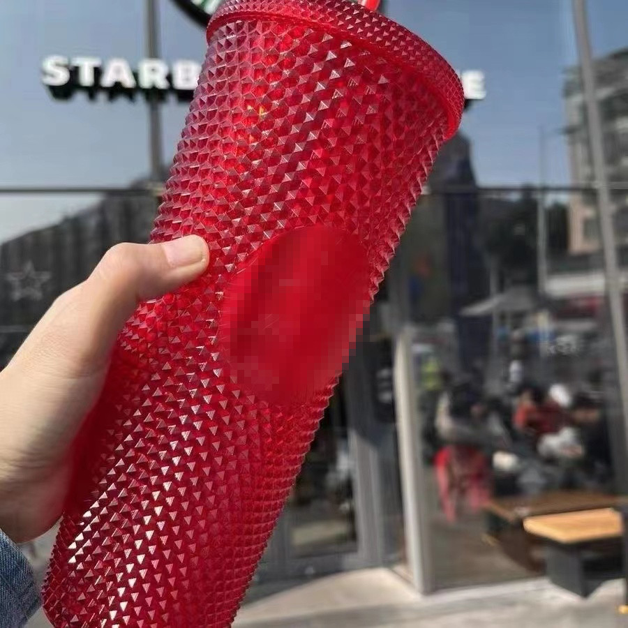 2022 Starbucks 24oz / 710ml Bicchieri di plastica Bicchiere Riutilizzabile Trasparente Bere Fondo piatto Forma di pilastro Coperchio Tazze di paglia tazza Il nuovo prodotto caldo la vendita diretta in fabbrica come