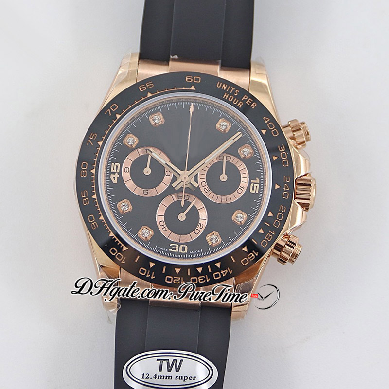 TWF V2 A7750 Automatyczny chronograf męski zegarek Rose Gold Ceramic Bezel Black Diamond Dial Oysterflex guma ta sama karta seryjna super edycja puretime c3