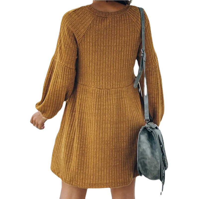 Otoño Invierno Mujer Vestidos casuales Cuello redondo Suéter de manga larga Mini vestido Suelto de punto Vestidos de suéter de gran tamaño