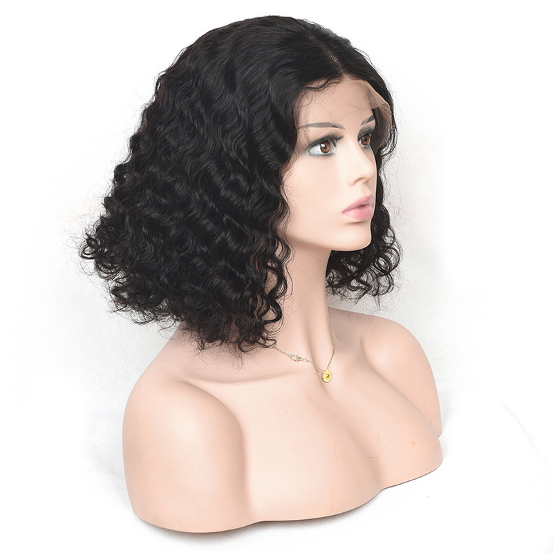 Перуанский парик фронта шнурка Боб 13X4 Глубокая волна Kinky Curly 100 Парики из натуральных волос Боб 1018 дюймов Whole8513418