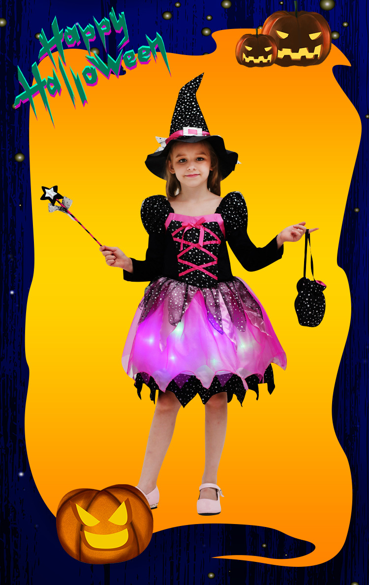 2022 mode kinder Halloween Kostüm Kleider Mädchen Cos Party Zeigen Hexe Prinzessin Kleid Kleine Kinder Kleidung Lichter