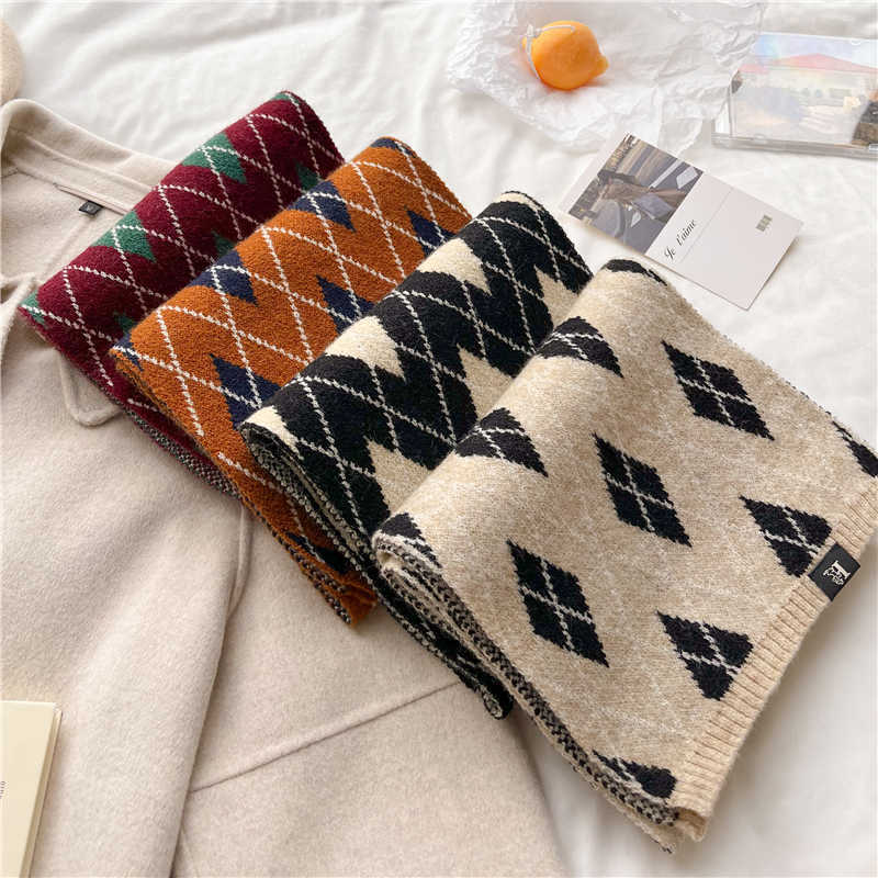 Scarves New Fashion Skinny Woolen Yarn Women Scarf Plaid Winter Warm Knitted Neckerchief Bufanda Soft Shl Wraps Foulard Design Echarpe Y2209