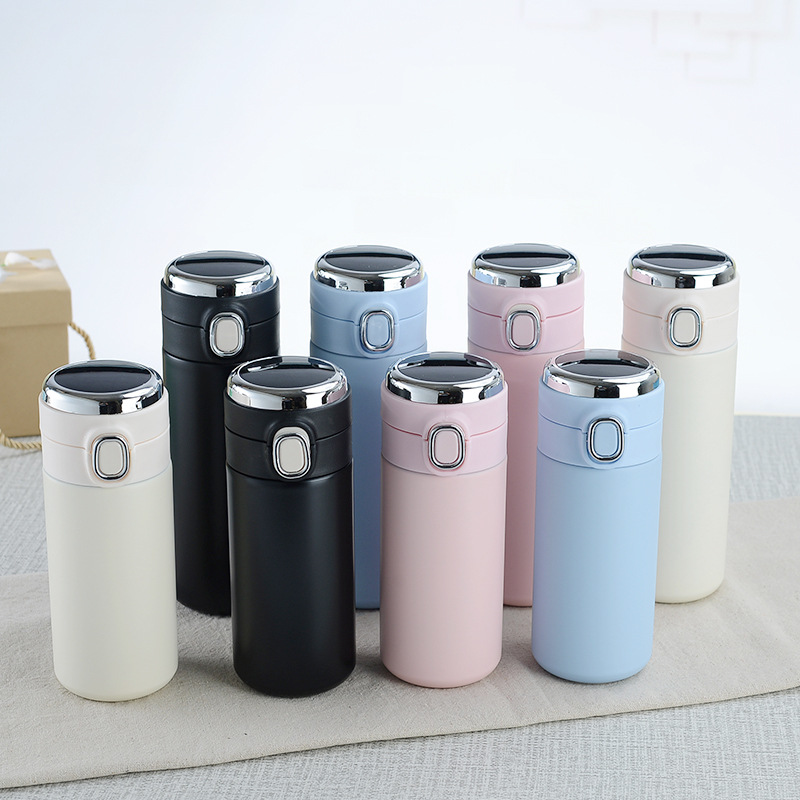 Smart Kids Thermos à pois en acier inoxydable Gobelet Bouteille d'eau Affichage de la température Couvercle rebondissant Fiole à vide Tasse à café Sublimation Blanc Personnaliser LOGO 10/13,5 oz