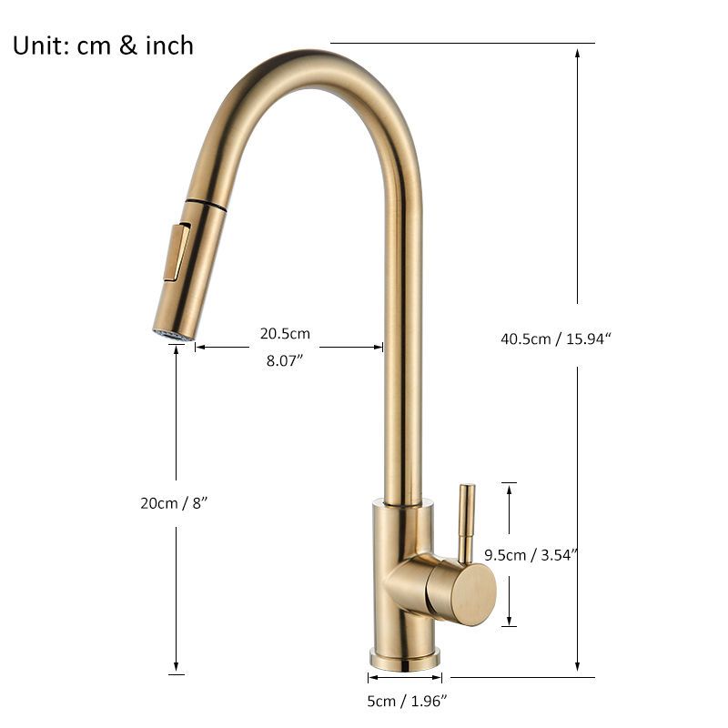 Robinets de cuisine en or brossé, mitigeur extractible à Rotation de 360 degrés, évier à levier unique, eau froide 220922