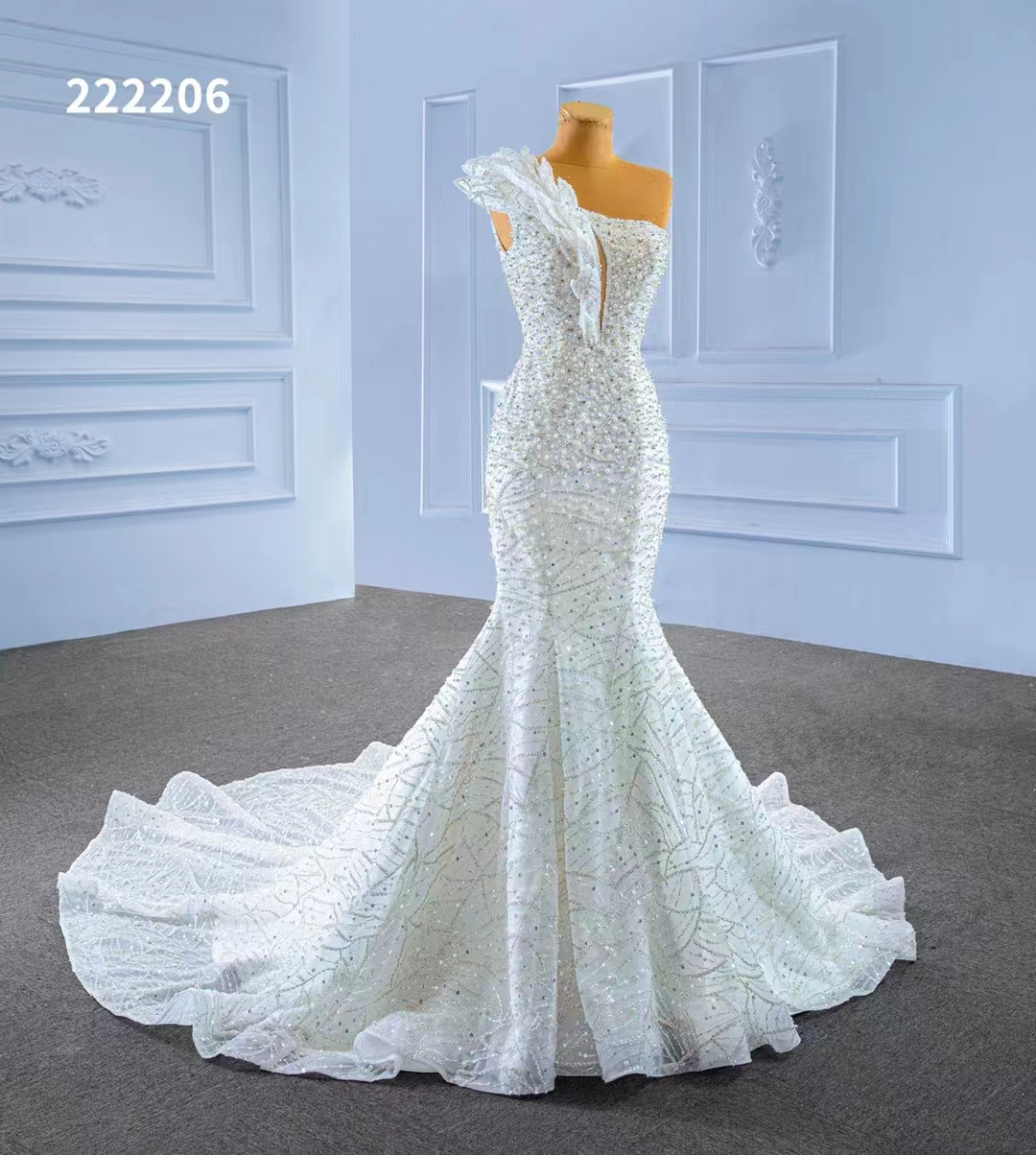 Nuovo abito da sposa Ladies Elegante paillettes senza maniche petali perline SM222206