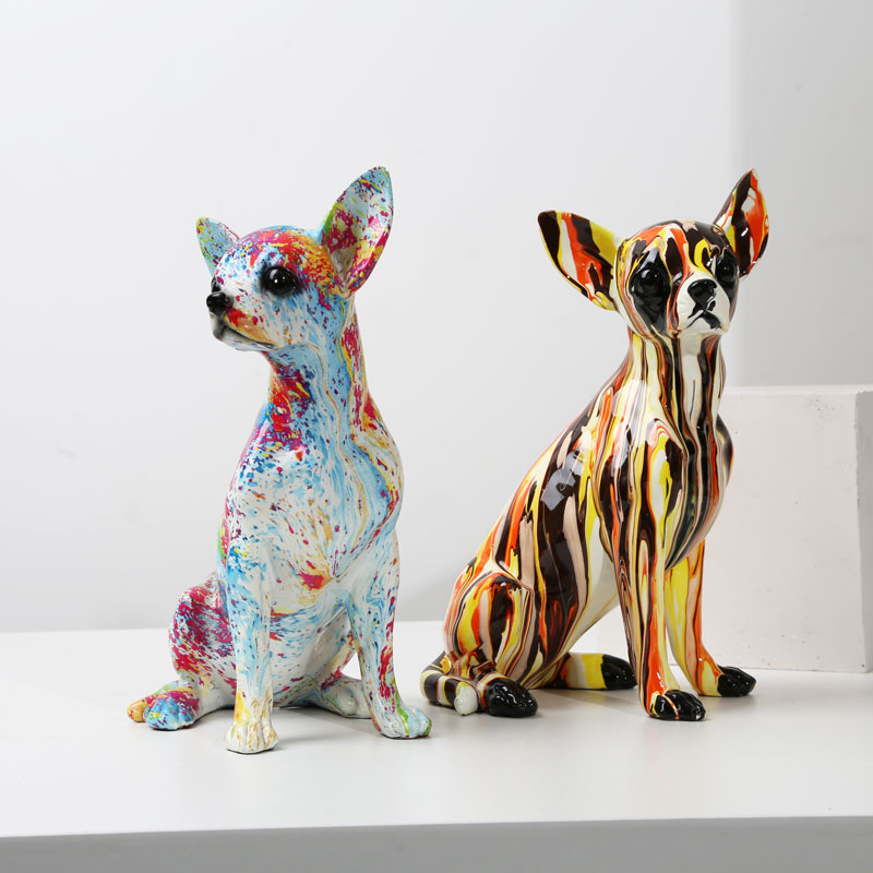 Creative Art Chihuahua Statue Figure Colorful Small Ornaments Resin Dog Home Decoration Modern Simple Office Desktop Craft7205327