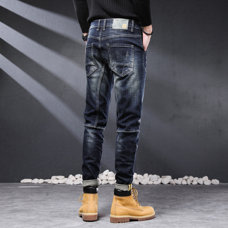 Marca de jeans masculina Man Jean Stretch Slim Fit Fit Blue Streetwear Original Patchwork Denim Troushers Spring e Autumn 220923