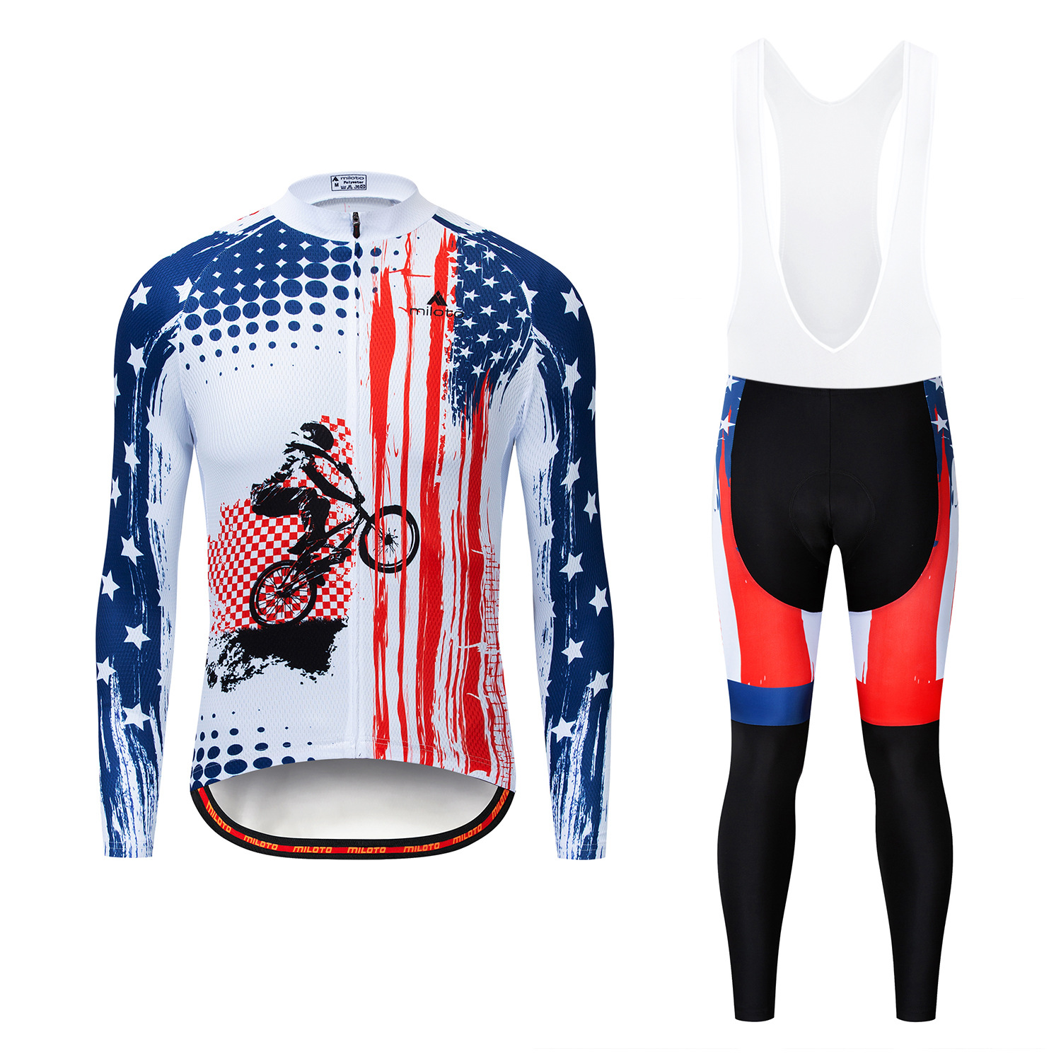 2024 Pro Mens Us Rider Winter Cycling Jersey Set Long Sleeve Mountain Bike Cycling Clothing Breathable MTB Bicycle Clothes Wear Suit B35