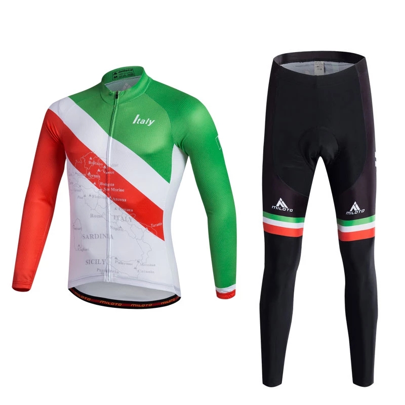 2023 Pro Mens Italy Winter Cycling Jersey Set Long Sleeve Mountain Bike Cycling Clothing Breathable MTB Bicycle Clothes Wear Suit B37