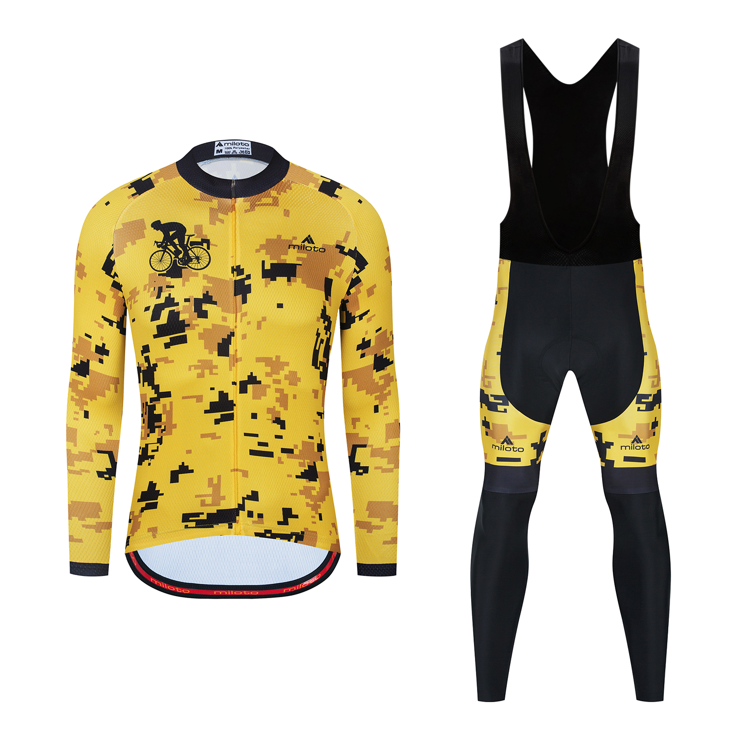 2024 Pro Mens Gold Yellow Winter Cycling Jersey Zestaw górski rower z długim rękawem Ubranie rowerowe