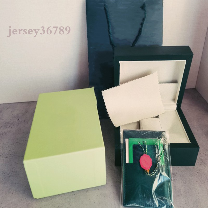 أفضل صناديق مشاهدة العلامة التجارية AAA Luxurys Watch Green Box Papers Gift Card Leather Card 0.8kg for Wristwatches CertificateHandbag