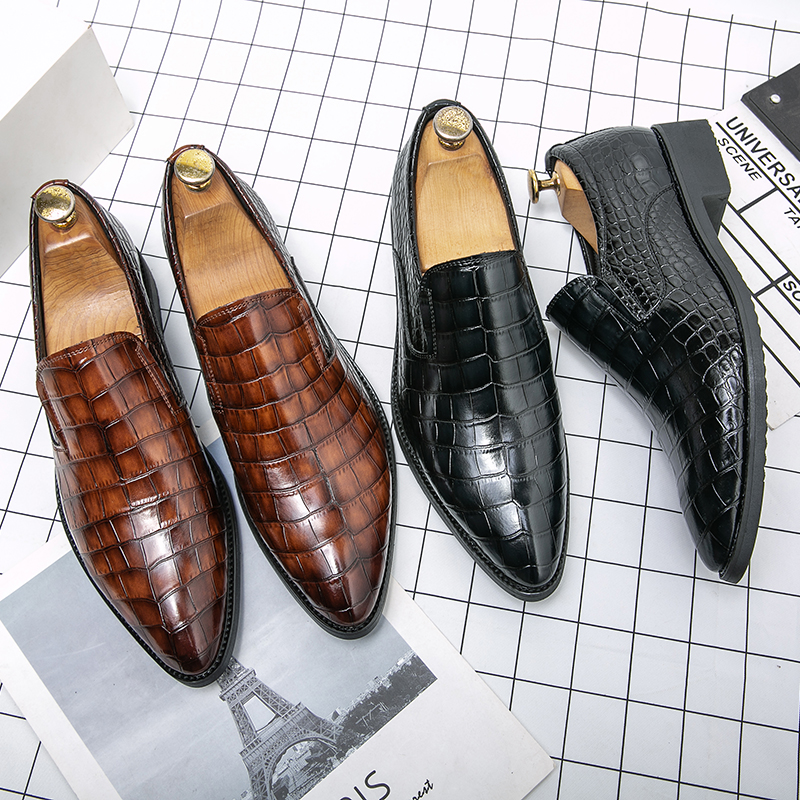 Lüks marka tasarımcısı erkekler loafers ayakkabıları gerçek deri kahverengi siyah timsah desen sivri iş deri ayakkabılar elbise ayakkabıları düğün ayakkabıları beden 38-48