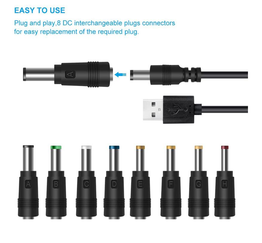8 I 1 Universal 5V DC Power Cable Jack laddningskablar Kort USB-kabelanslutningar Adapter f￶r router Mini Fan-h￶gtalare Micro Type-C-adaptrar