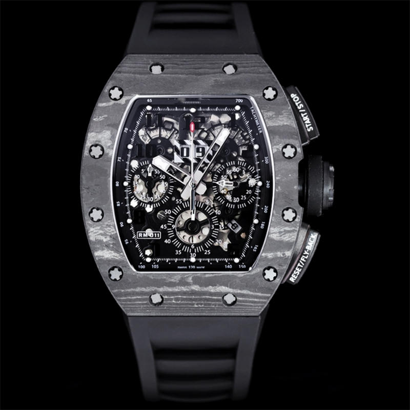 011 Montre de Luxe Designer Watchs 7750 Chronograph Mechanical Movement Carbon Fiber Relojes Case Rubber Strap Luxury Watch Mens Watches armbandsur Vattentät