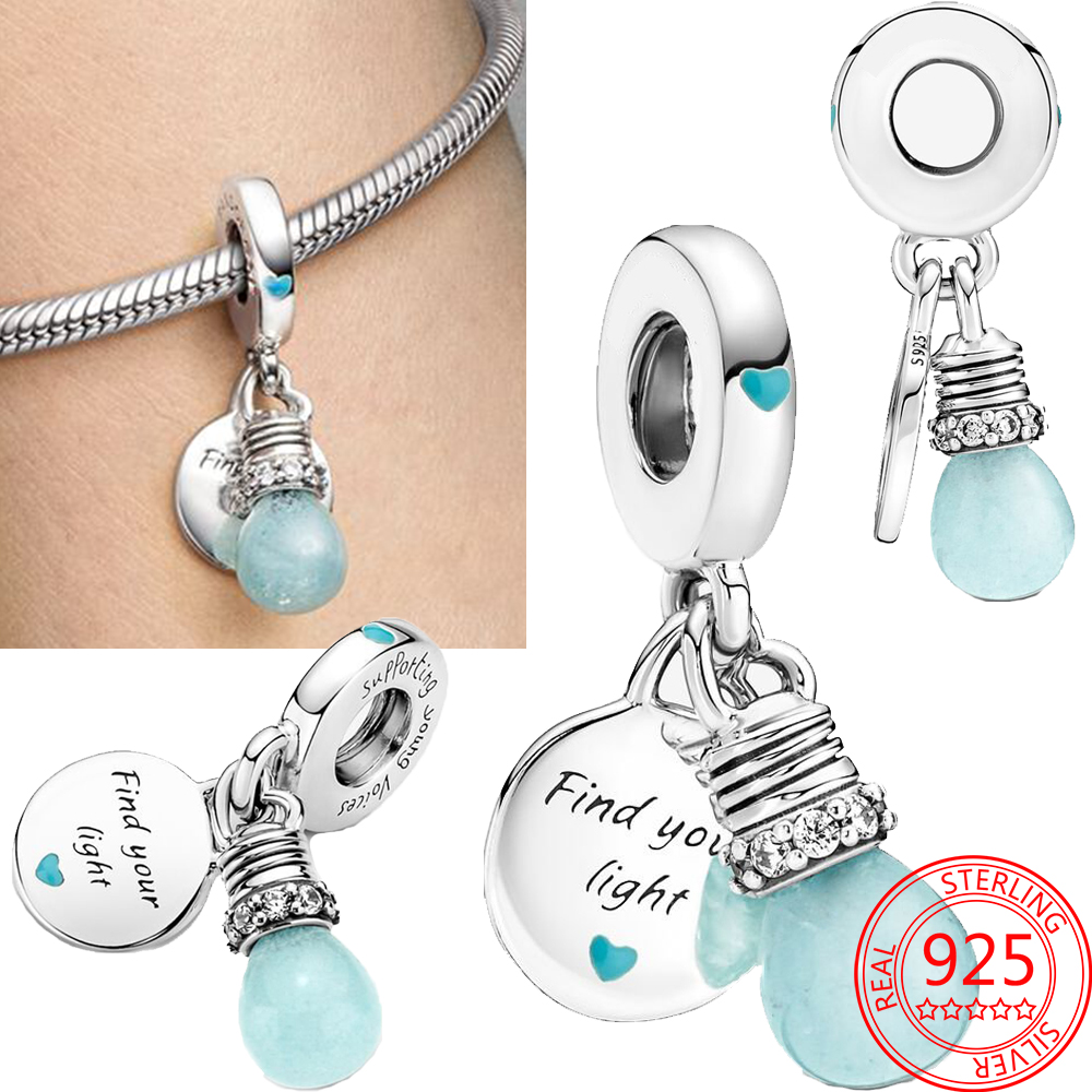 New Popular 925 Sterling Silver Charm Luminous Light Bulb Double Charm for Original Classic DIY Bracelet Ladies Jewelry Fashion Ac9113389