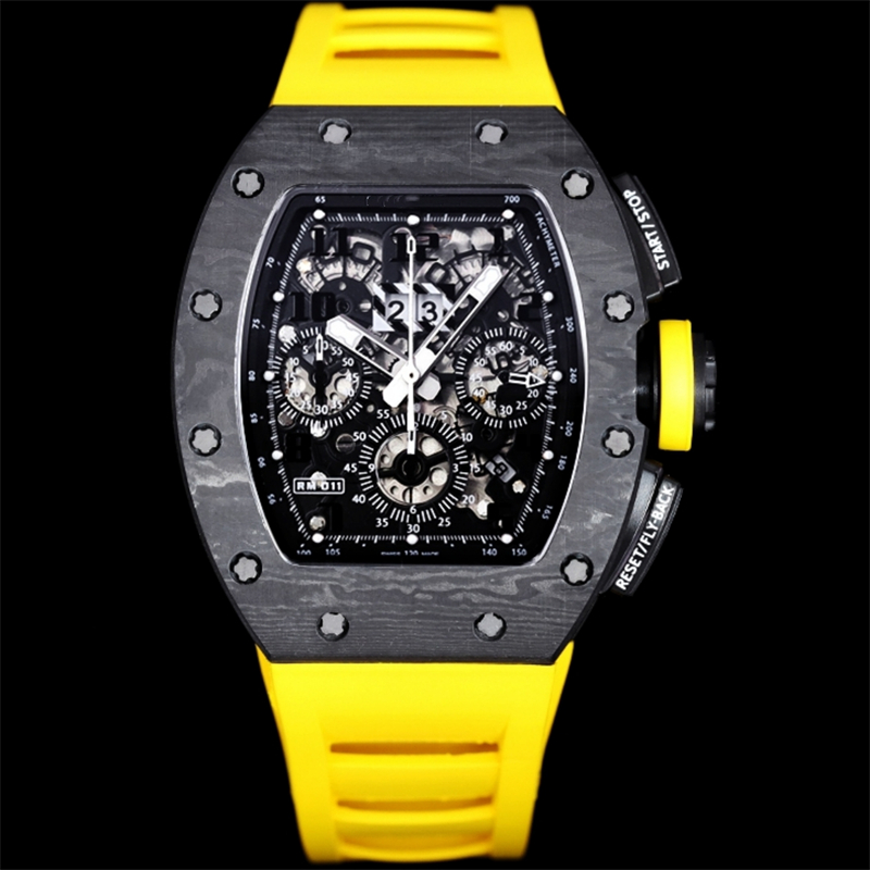 011 Montre de Luxe Designer Watchs 7750 Chronograph Mechanical Movement Carbon Fiber Relojes Case Rubber Strap Luxury Watch Mens Watches armbandsur Vattentät