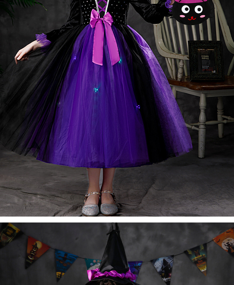 2022 Fashion Halloween Girl Dresses Wizard Costume Children's Luminescent Cos Christmas Classic Witch Princess Dress Barnkläder