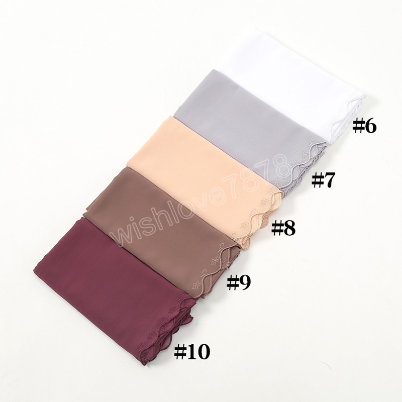 Mode plaine en mousseline de soie Hijab écharpe châles musulmans foulard enveloppes broderie bandeau islamique Turbans Bandana solide écharpe