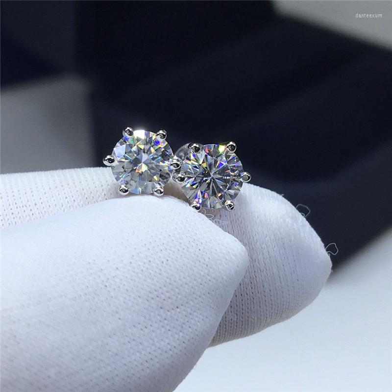 Stud Earrings 18K White Gold Plated Diamond Test Past Round Brilliant Cut 2 Carat D Color Moissanite Silver 925 Original Jewelry 216z