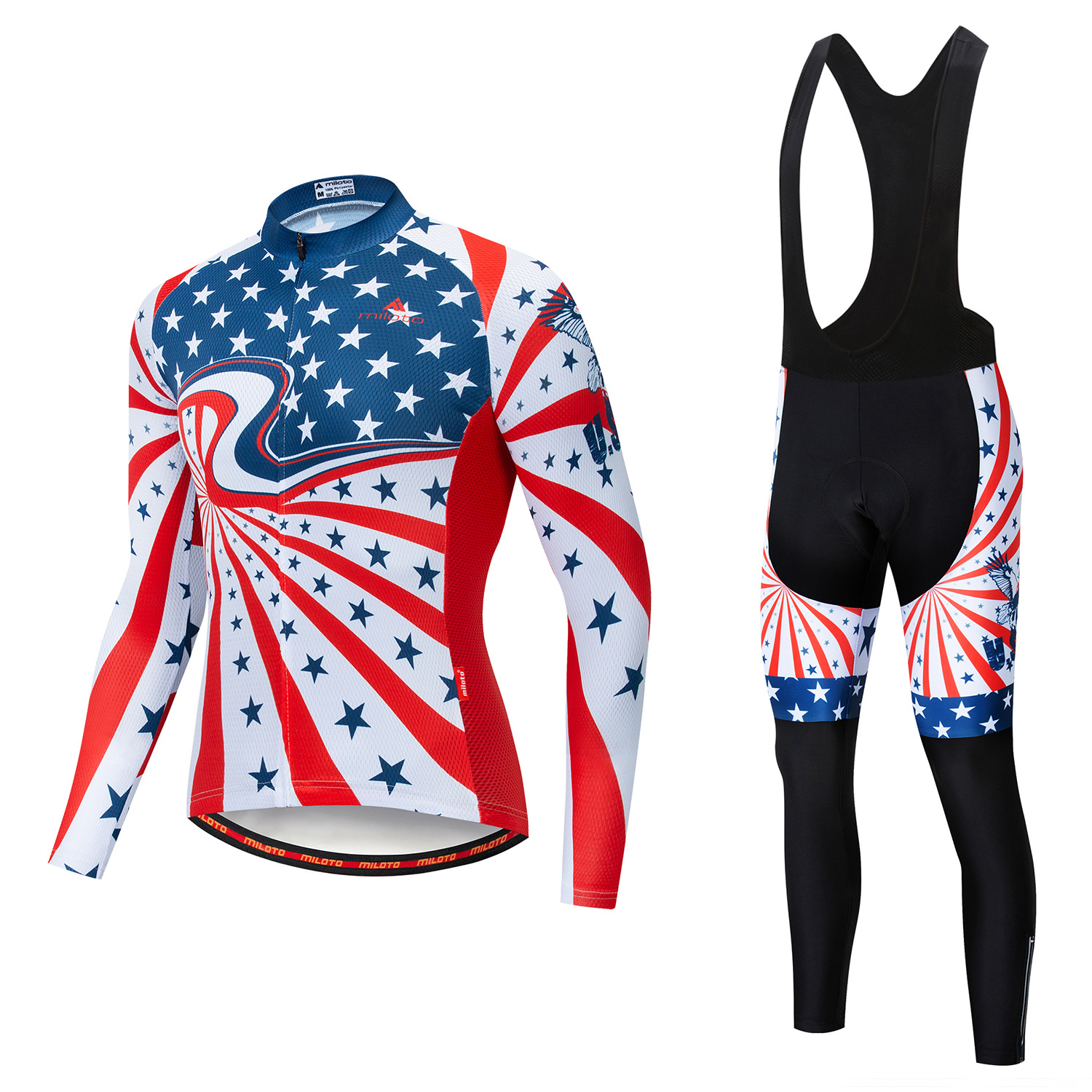 2024 Pro Mens Star USA Winter Cycling Jersey Set Long Sleeve Mountain Bike Cycling Clothing ScoreableMTB自転車服ウェアスーツB35