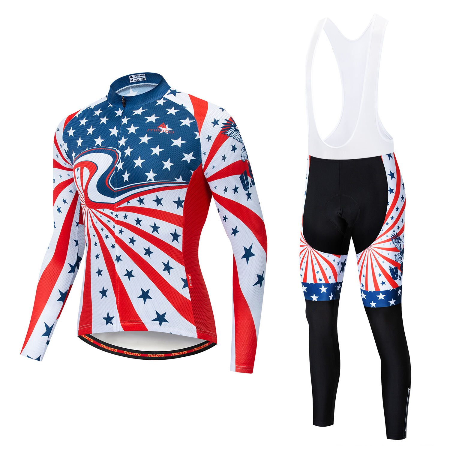 2024 Pro Mens Star USA Winter Cycling Jersey Set Long Sleeve Mountain Bike Cycling Clothing ScoreableMTB自転車服ウェアスーツB35
