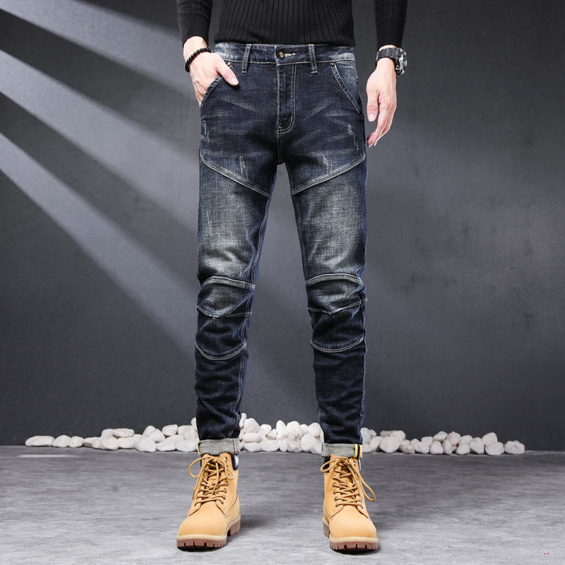 Marca de jeans masculina Man Jean Stretch Slim Fit Fit Blue Streetwear Original Patchwork Denim Troushers Spring e Autumn 220923