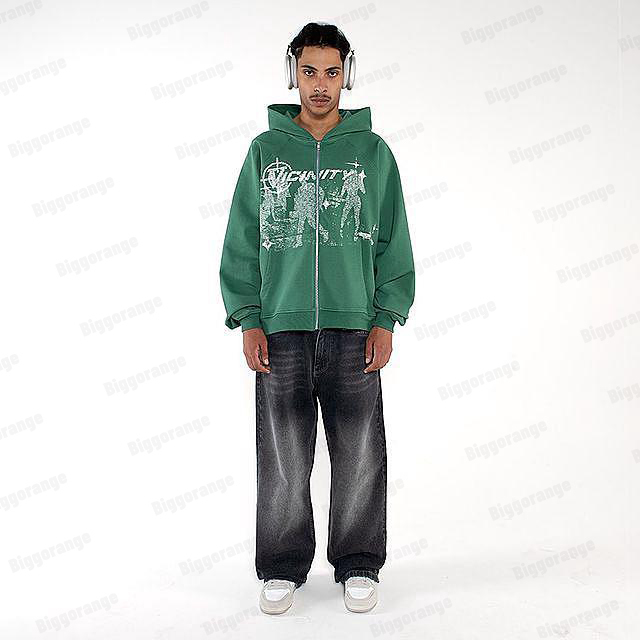 Herrtröjor tröjor harajuku y2k hiphop hoodie man överdimensionerad tröja kvinnor anime tryckt streetwear länge ärm lös grön zip upp hoodie man 220924