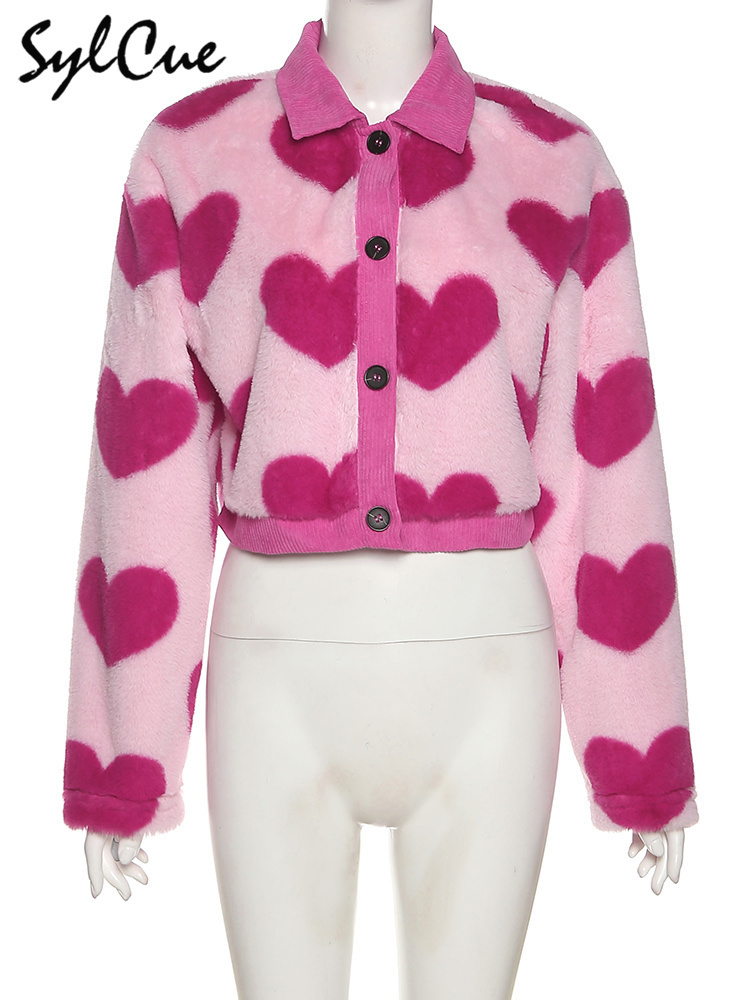 Damenjacken Sylcue Pink Girl Youth Cute All-Match Love Contrast Woolen Lose Bequeme und geschmeidige Damen Short Top Coat Button 220924